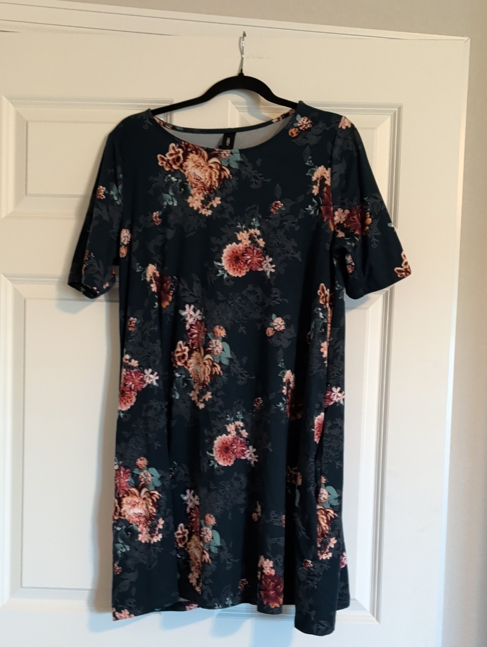 Agnes & Dora Navy Floral Midi Dress with Pink and Rust Blooms